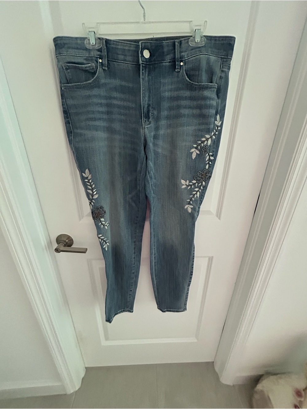 WHBM Women’s Embroidered Mid-Blue Jeans